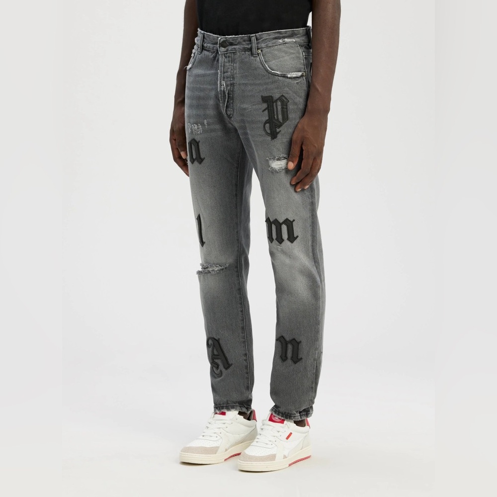 Palm Angels Leather Logo Patch Classic 5 Pocket Denim Pants